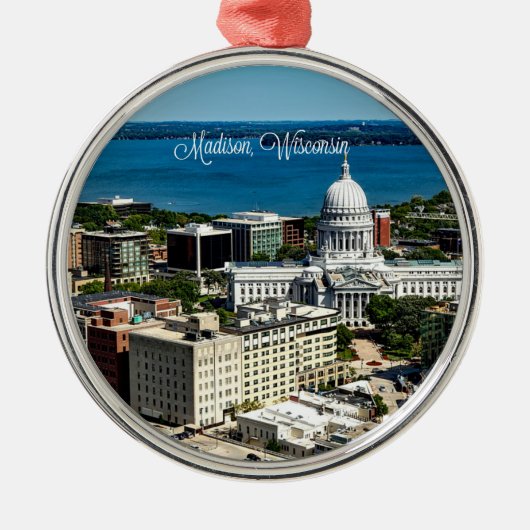 Madison, Wisconsin Skyline Ornament Aus Metall (Vorne)