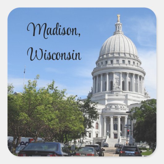 Madison, Wisconsin Staat Hauptstadt Quadratischer Aufkleber (Vorderseite)
