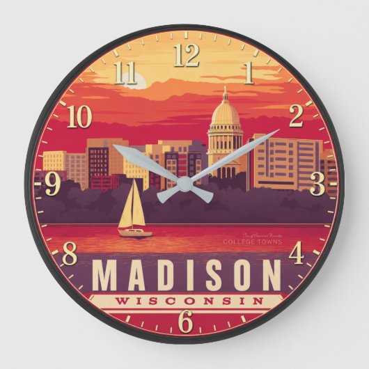 Madison Wisconsin Sunset Große Wanduhr (Vorderseite)