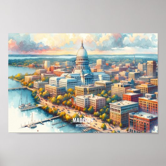Madison Wisconsin Travel Places Aquarell Poster (Vorne)