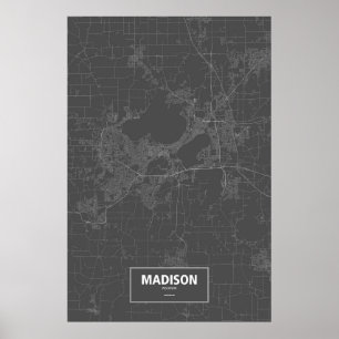 Madison, Wisconsin (weiß auf schwarz) Poster