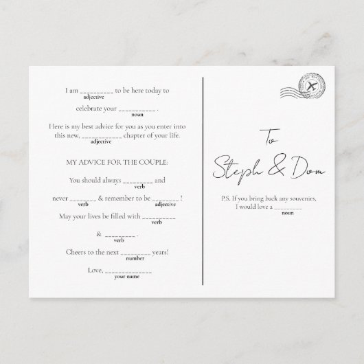 MadLib Game - Verlobung, Goodbye Party, Feiertagspostkarte (Vorderseite)