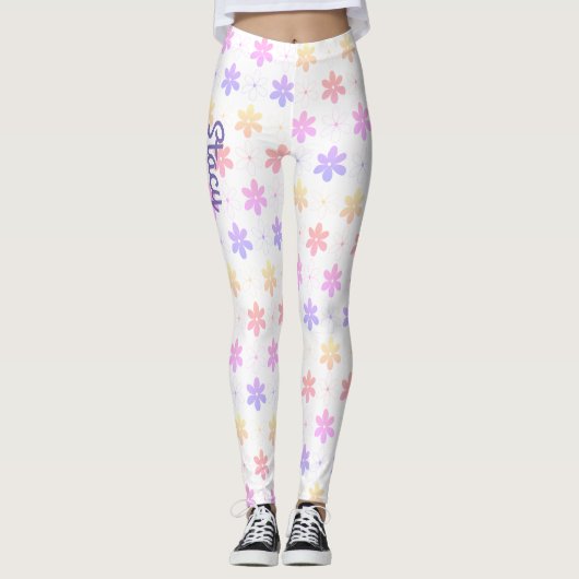 MÄDLICH KLEINE BLUME BALKPINK GELBE LILAKFARBE LEGGINGS (Vorderseite)