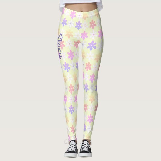 MÄDLICH KLEINE BLUME BALKPINK GELBE LILAKFARBE LEGGINGS (Vorderseite)