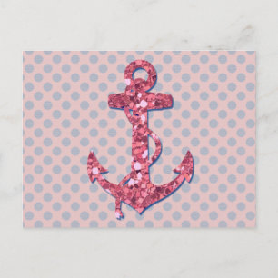 MÄDLICH PINK GLITZER ANCHOR DOTS PATTERN POSTKARTE
