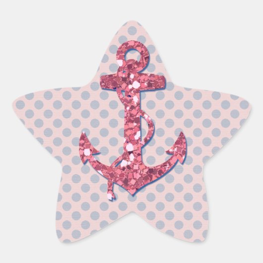 MÄDLICH PINK GLITZER ANCHOR DOTS PATTERN Stern-Aufkleber (Vorderseite)