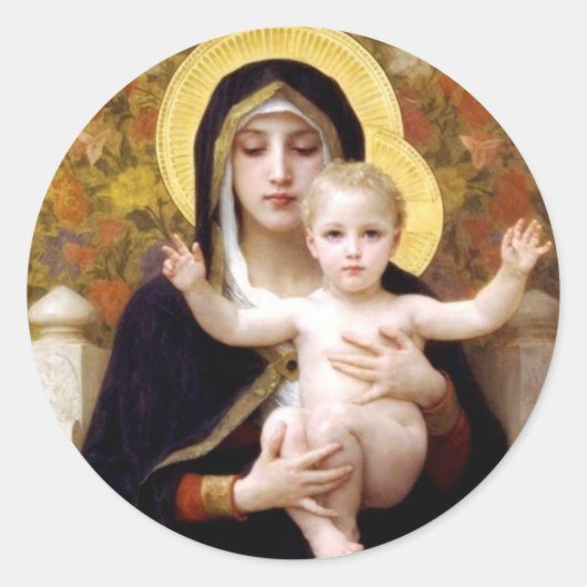 Madona mit Lilien Bouguereau antiker Malerei Runder Aufkleber (Vorderseite)