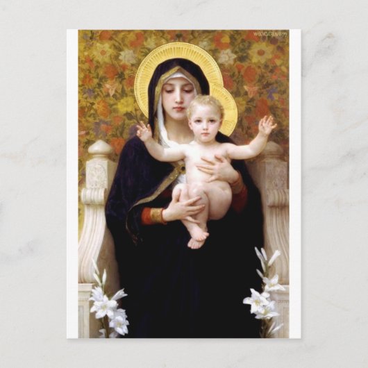 Madona mit lililies Bouguereau antikes Gemälde Postkarte (Vorderseite)