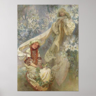 Madonna der Lilien von Alphonse Mucha Poster