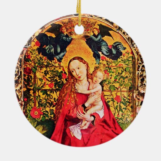 MADONNA DER ROSE BOWER MISTLETOES, HOLLY BERRIES KERAMIK ORNAMENT (Hinten)