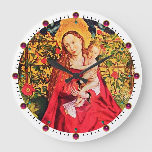 MADONNA DER ROSE BOWER, PINK FUCHSIA GEMA, White Große Wanduhr (Vorderseite)