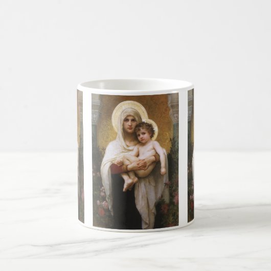 Madonna der Rose von Bouguereau Kaffeetasse (Mittel)