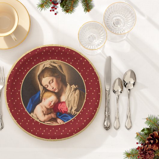 Madonna & Kind Traditionelle religiöse Weihnachten Pappteller
