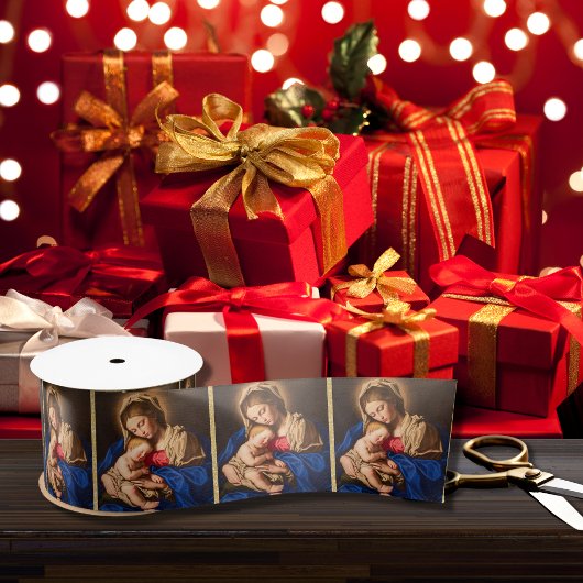 Madonna & Kind Traditionelle religiöse Weihnachten Satinband