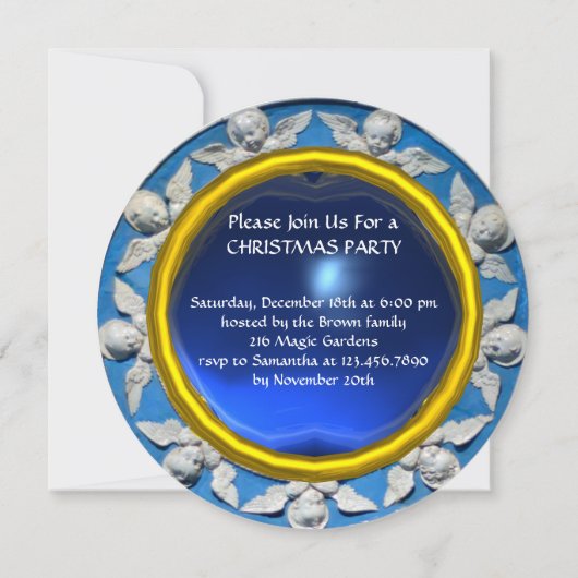 MADONNA, KIND UND ANGELS Blauer Saphir Weihnachten Einladung (Rückseite)