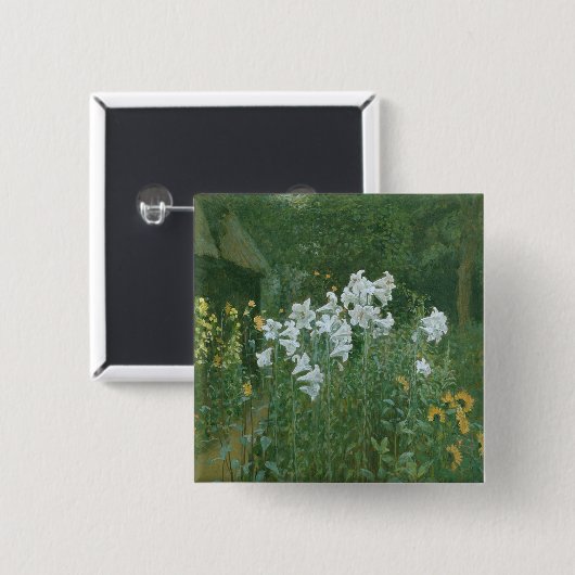 Madonna-Lilien in einem Garten Button (Vorne & Hinten)