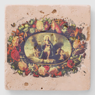 Madonna – Maria – Blumenkranz – Vintage Steinuntersetzer