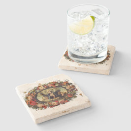 Madonna – Maria – Blumenkranz – Vintage Steinuntersetzer