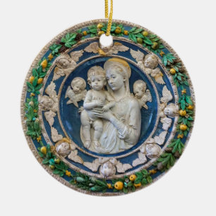 Madonna mit Cherubim und Girlande von Della Robbia Keramik Ornament