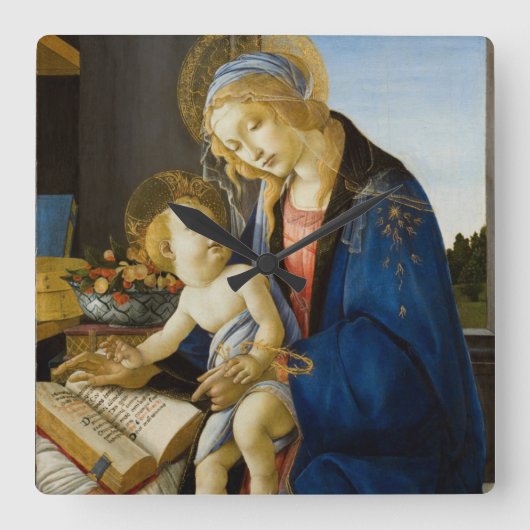 Madonna mit dem Buch von Botticelli Quadratische Wanduhr (Vorderseite)