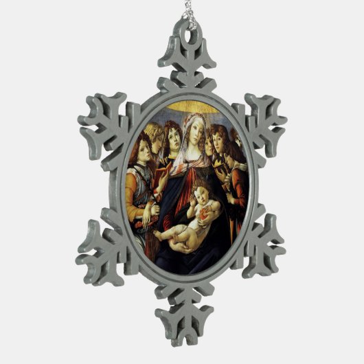 Madonna mit dem Granatapfel Schneeflocken Zinn-Ornament (Links)