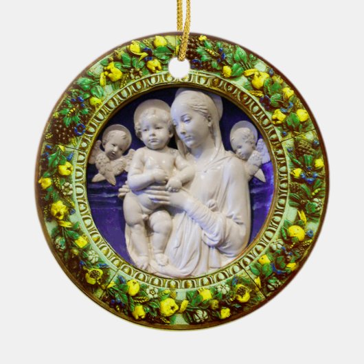 MADONNA MIT KIND, ANGELN BLUMENKROWN KERAMIKORNAMENT (Vorne)