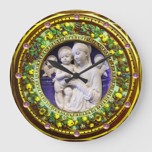 MADONNA MIT KIND, ANGELN FLORALLE RENAISSANCE KROW GROßE WANDUHR (Vorderseite)