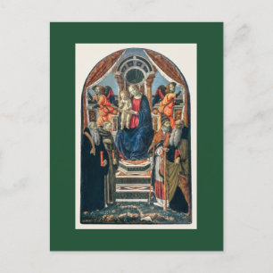 Madonna mit Kind auf dem Thron mit Heiligen und En Feiertagspostkarte