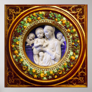MADONNA MIT KIND, ENGEL RENAISSANCE BLUMENKRONE POSTER