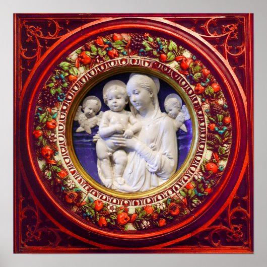 MADONNA MIT KIND, ENGEL RENAISSANCE BLUMENKRONE POSTER (Vorne)