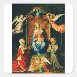 Madonna mit Kind, Hl. Adelheid und Hl. Franziskus Quadratischer Aufkleber