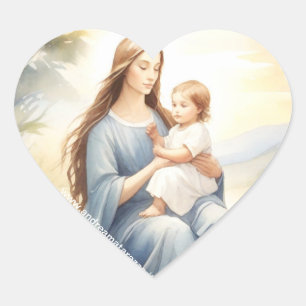 Madonna mit Kind Jesus Herz-Aufkleber