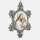Madonna mit Kind Jesus Schneeflocken Zinn-Ornament (Links)