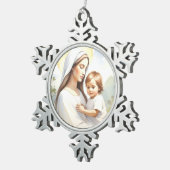 Madonna mit Kind Jesus Schneeflocken Zinn-Ornament (Rechts)
