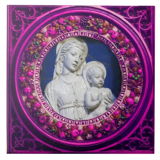 MADONNA MIT KIND, PINK RENAISSANCE FLORAL CROWN FLIESE (Vorderseite)
