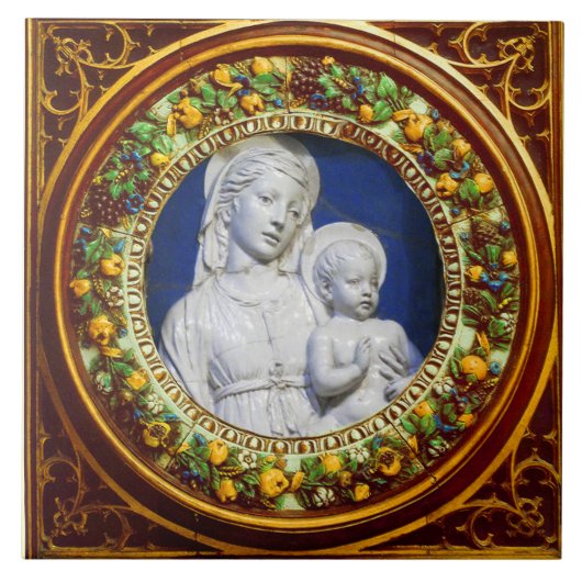 MADONNA MIT KIND, RENAISSANCE FLORAL CROWN FLIESE (Vorderseite)