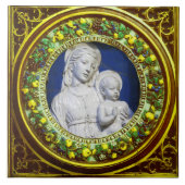 MADONNA MIT KIND, RENAISSANCE, GELBE BLUMENKROWN FLIESE (Vorderseite)