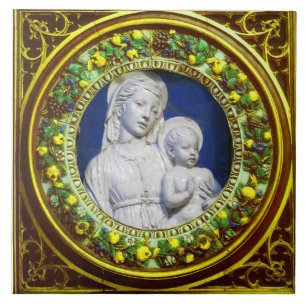 MADONNA MIT KIND, RENAISSANCE, GELBE BLUMENKROWN FLIESE