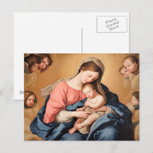 Madonna mit Kind und Engel Postkarte (Vorne/Hinten)