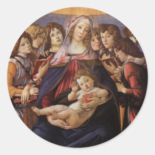 Madonna mit Kind und Engeln von Sandro Botticelli Runder Aufkleber