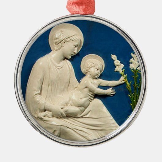 MADONNA MIT KIND UND WEISSEN LILIEN SILBERNES ORNAMENT (Vorne)