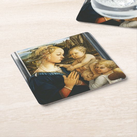 Madonna mit Kind und zwei Engel, Filippo Lippi Rechteckiger Pappuntersetzer (angewinkelt)