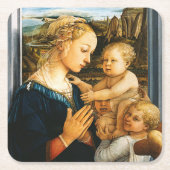 Madonna mit Kind und zwei Engel, Filippo Lippi Rechteckiger Pappuntersetzer (Vorderseite)