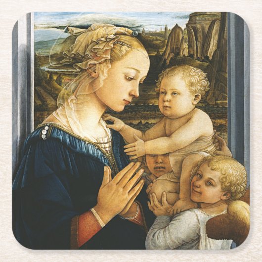 Madonna mit Kind und zwei Engel, Filippo Lippi Rechteckiger Pappuntersetzer (Vorderseite)
