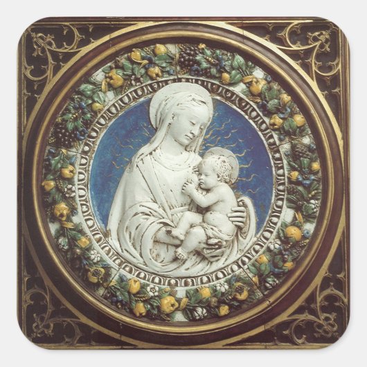 MADONNA MIT KINDERN, Runde Blumenkirche Quadratischer Aufkleber (Vorderseite)