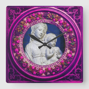 MADONNA MIT KINDERPINK FLORAL RENAISSANCE CROWN QUADRATISCHE WANDUHR
