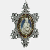 MADONNA MIT KINDERRUNDE SCHNEEFLOCKEN Zinn-Ornament (Links)
