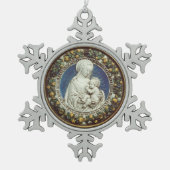 MADONNA MIT KINDERRUNDE SCHNEEFLOCKEN Zinn-Ornament (Vorderseite)
