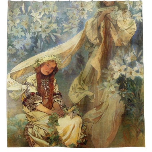 Madonna Of The Lilies 1905 - Alphonse Mucha Duschvorhang (Vorderseite)