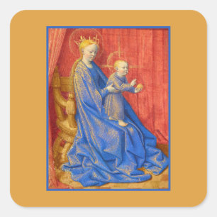 Madonna und Kind auf dem Thron Jean Fouquet Feiert Quadratischer Aufkleber